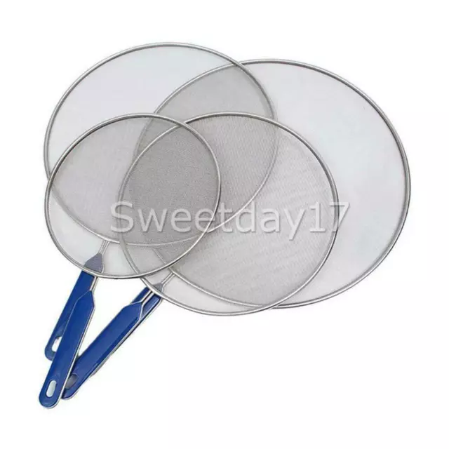 4PCS Stainless Steel Splatter Screen Oil Splash Guard Cover Frying Pan Mesh AU 2