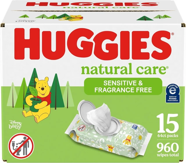 Huggies 15 Flip-Top Packs Sensitive Baby Wipes - 15x64 ct Packs. 960 Wipes Total