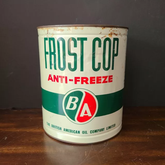 BA BRITISH AMERICAN OIL COMPANY 1950'S Frost Cop anti-freeze Tin Can Vintage 2