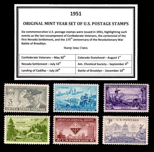 1951 Complete Year Set Of Mint -Mnh- Vintage U.s. Postage Stamps