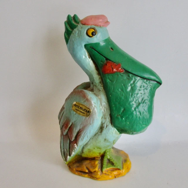 Pete Pelican Napcoware coin bank vintage 8" 1950s Japan green blue stickers