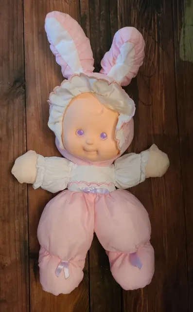 Vintage Fisher-Price Puffalump Kids Plush Pink Bunny Ears Baby Doll EUC