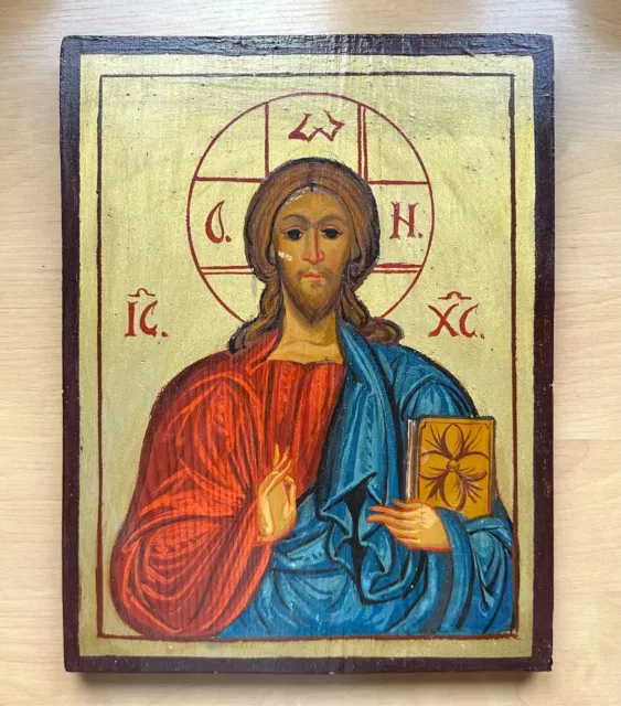 Ikone Christus Pantokrator Holzbild 25x32 cm Jesus Christus Wandbild Holz Bild