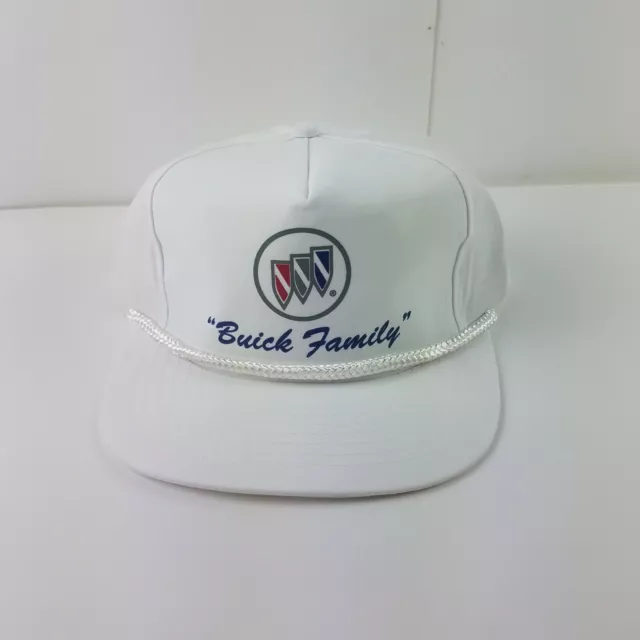 Vtg BUICK FAMILY Snap back Trucker Hat White Classic Cap Automotive Corded