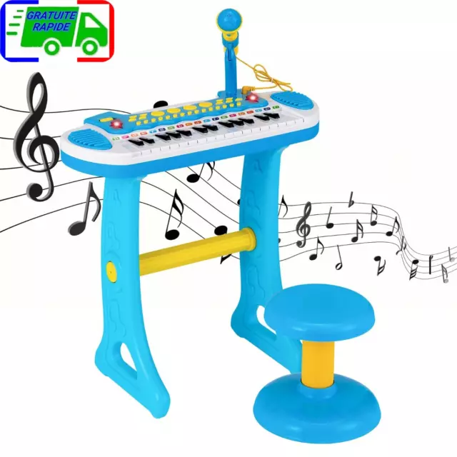 Piano avec 37 et tabouret/microphone jouet pour enfants Rose K0W9