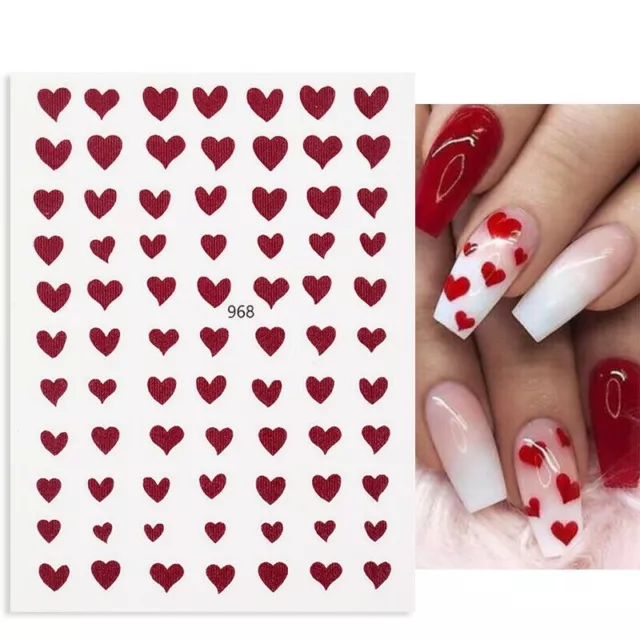 Nail Art Stickers Decals Transfers Valentines Day Red Love Hearts Heart (968R)