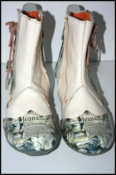 MAIA Bottines Boots Cuir Imprimé Ecru Doublées Cuir T 39 TTBE
