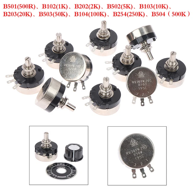 1Set Single-turn Carbon Film Potentiometer +Scale+Knob RV30YN20S 5K 10K 20K#w#