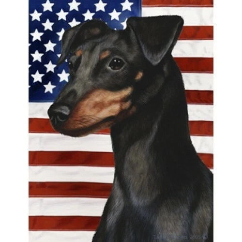 Patriotic (D2) House Flag - Uncropped Black and Tan Miniature Pinscher 32084