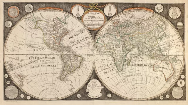 Old, Vintage Poster Map of the World in 1799 reprint