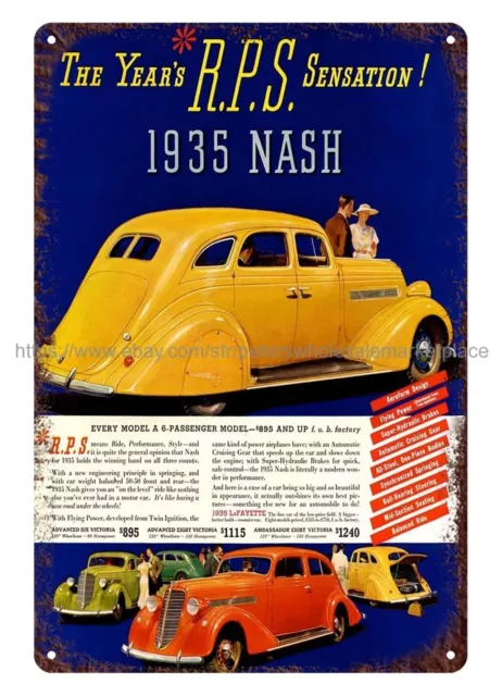 interior decorating styles 1935 Nash Cars metal tin sign