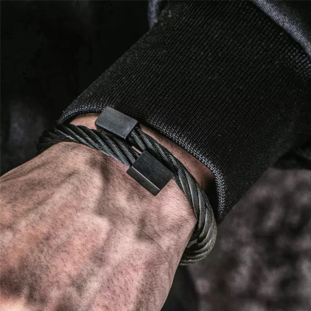 316L Stainless Steel Bangle Luxury Men Bracelets Titanium Adjustable Cuff Gifts