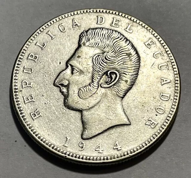 ECUADOR - Antonio José de Sucre - Silver 5 Sucres - 1944 Mo. - Km-79 - NICE!