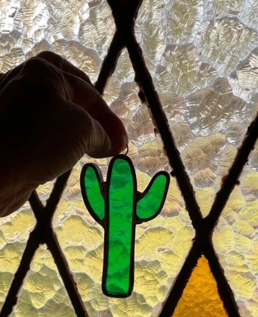 Vintage Cactus Stained Glass Suncatcher Hanging Ornament Decor