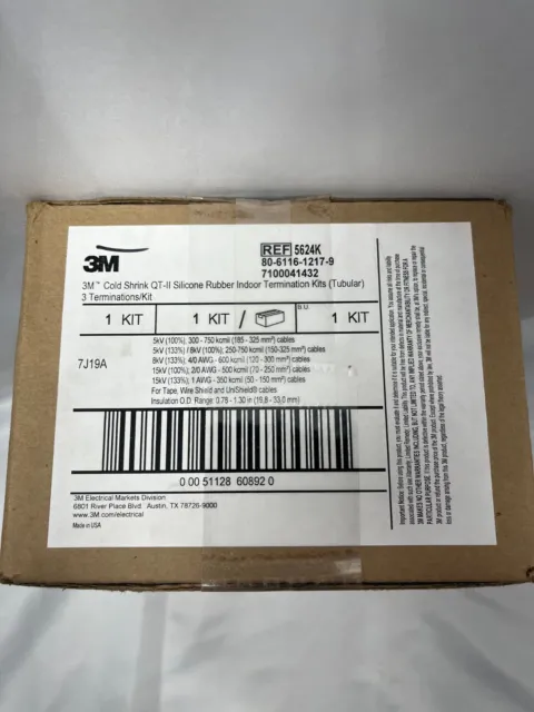 3M 5624K Cold Shrink QT-II Rubber Termination Kits (Tubular) - New in Box