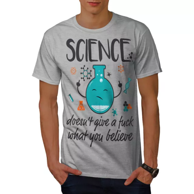 Wellcoda Science Care Believe Mens T-shirt, Study Graphic Design Printed Tee