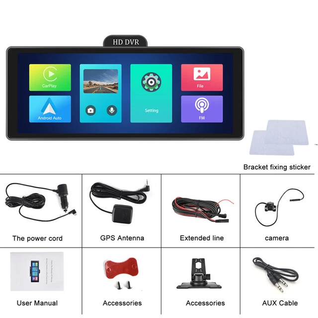 10.26" HD Wireless CarPlay Touch Screen Dash Cam Android Auto Radio Video GPS
