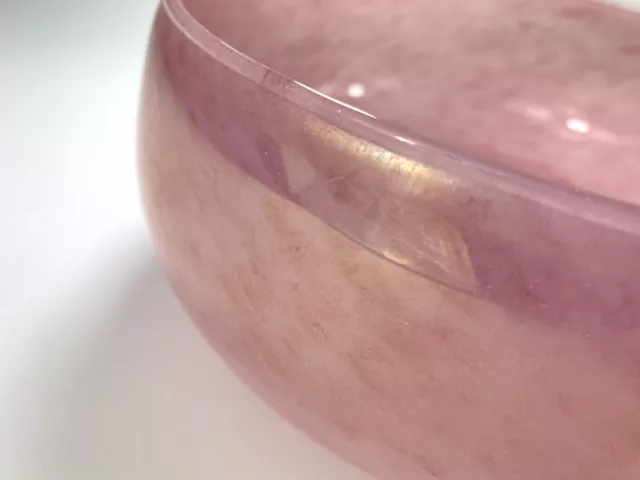 Pink Iridescent Hand Blown Glass Bowl, No Markings, Studio Art Vintage Width: 8” 2