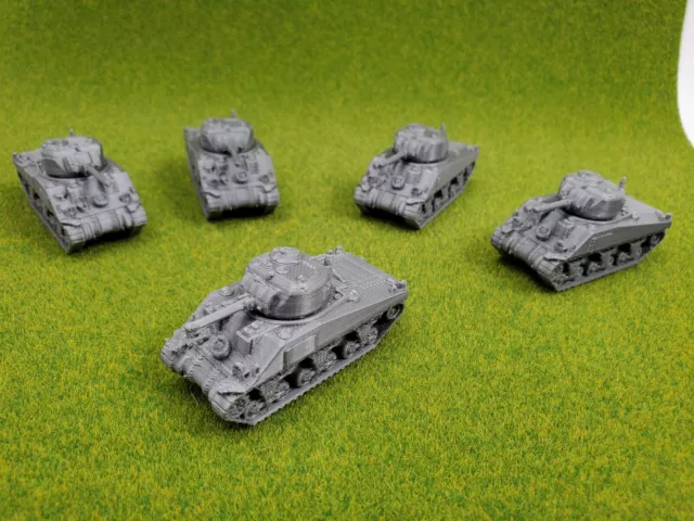 WW2 1/100 Scale Sherman Medium Tank Platoon 3D Printed Unpainted 5 Tanks