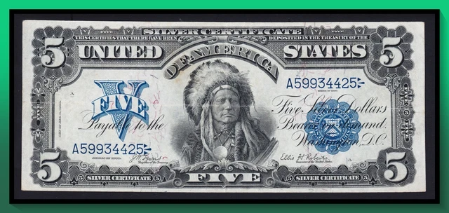 Fr. 271 1899 $5 Silver Certificate *INDIAN CHIEF RUNNING ANTELOPE* VF Comment