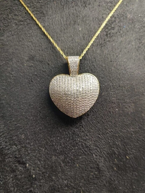 14K Yellow Gold Silver Plated Real Moissanite 2Ct Round Cut Heart Pendant Chain