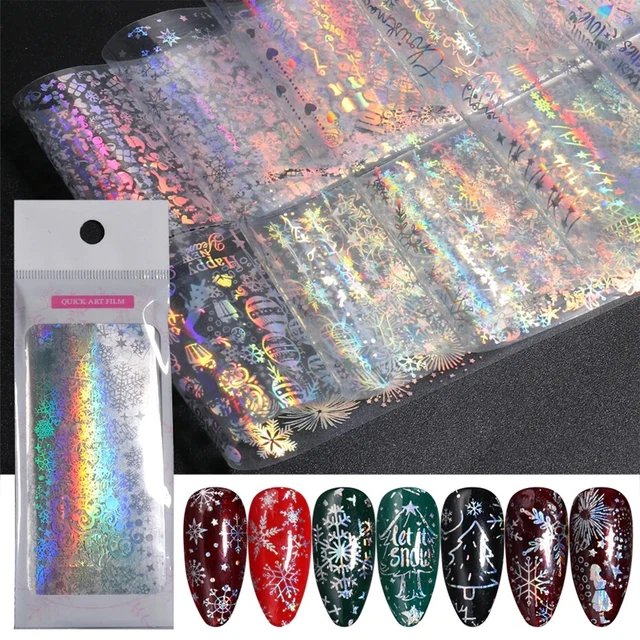 10 x CHRISTMAS HOLO Nail Art Foils Nail Transfer Foil Wraps Decal Sticker UK