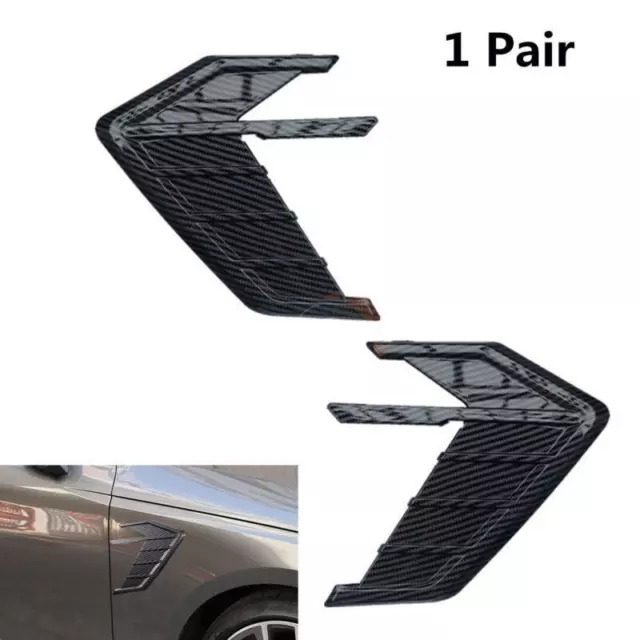 3D Glossy Carbon Fiber Look Car Side Wing Air Flow Fender Grill Intake Vent Trim