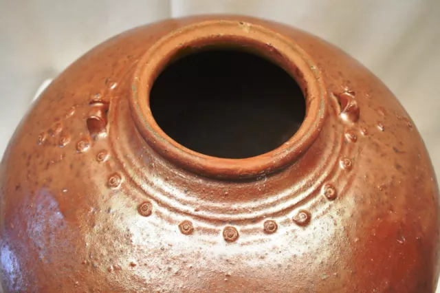 Antique Burmese Ceramic Jar From Martaban Pot Vase Copper Color Glaze Decorativ" 2