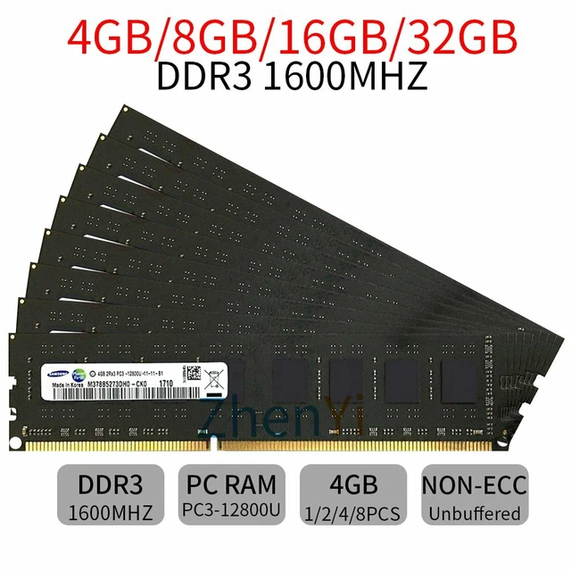 32GB 16GB 8GB 4GB DDR3 1600Mhz PC3-12800U 2Rx8 DIMM Memory SDRAM Samsung Lot BT