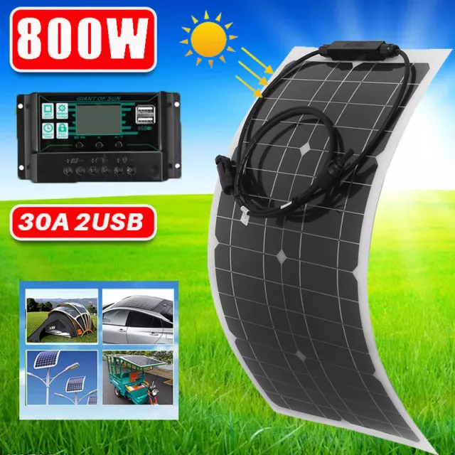 12V 800W Flexible Solar Panel Kit + 30A Charger Controller RV Trailer Camper Van