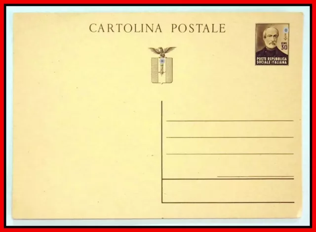 Cartolina Intero Postale RSI Repubblica Sociale Ventennio Mazzini 30 Cent Nuova