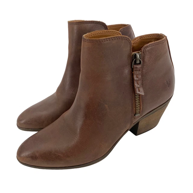 FRYE JUDITH DUEL Zip Casual Ankle Boots Booties Womens Cognac