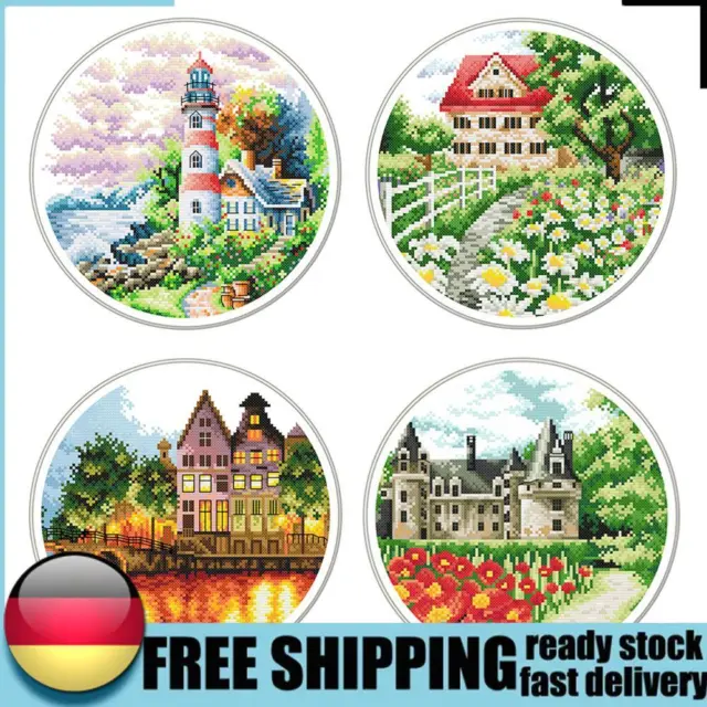 Landscape Garden Cross Stitch 11CT Stamped DIY Canvas Embroidery Kit Home Decor