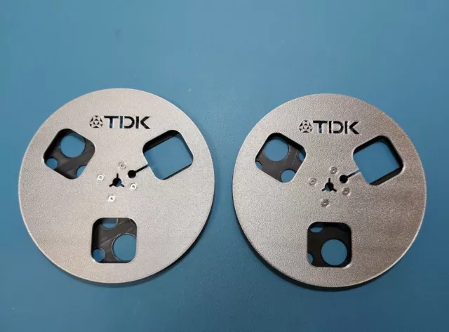 TDK reel to reel Tape spools 7" (pair) 3D printed (Plastic) in silver/black 2
