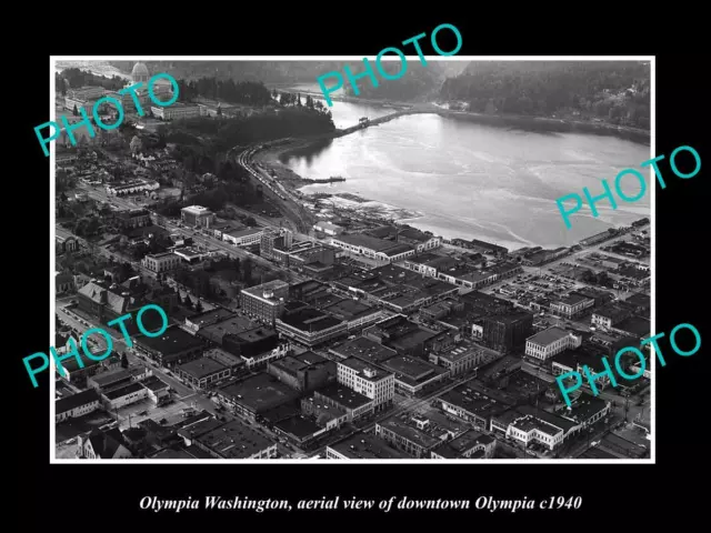 OLD POSTCARD SIZE PHOTO OF OLYMPIA WASHINGTON AERIAL VIEW OF DOWNTOWN c1940