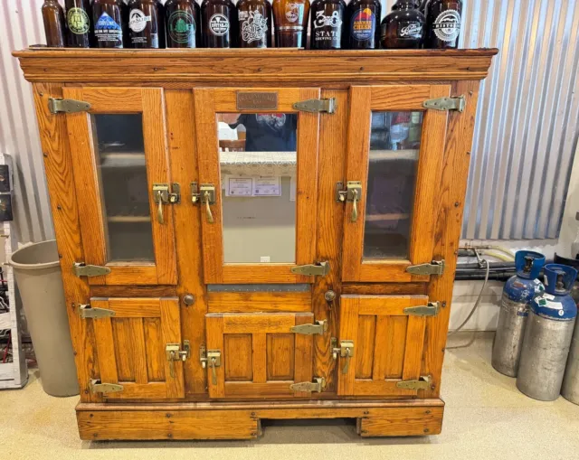 Antique Oak Wood Refrigerator Cabinet 