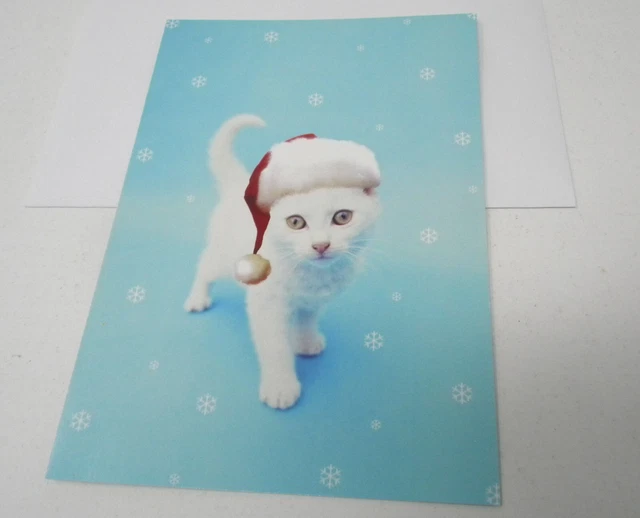 15cnt White Kitten Cat  with Santa Hat Christmas Cards