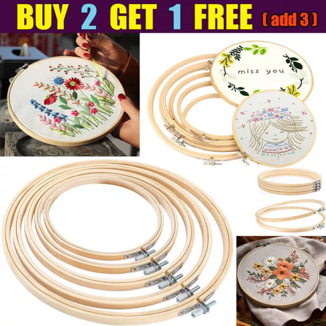 Wood Cross Stitch Machine Round Embroidery Hoop Ring Bamboo Sewing Frame 10-35cm