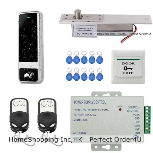 Waterproof RFID Card Door Access Control System +Drop Bolt Lock+2Remote Controls