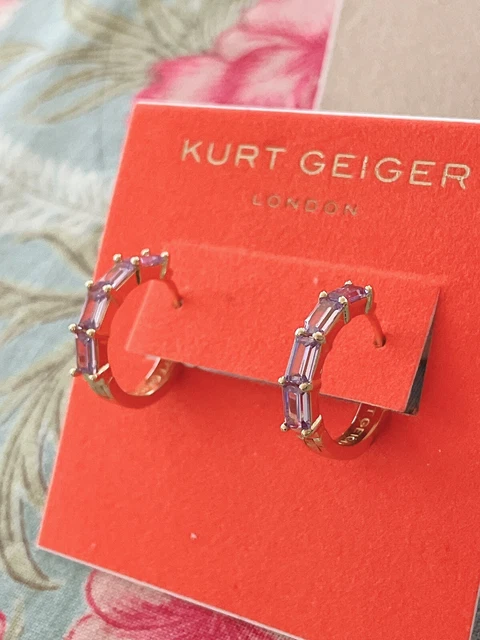 Kurt Geiger London Stone Station Huggie Hoop Earrings, Lavender Crystals, NWT