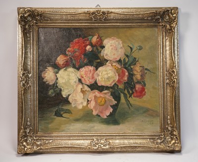VINTAGE POST NATURA MORTA impressionista con fiori dipinto ad olio firmato 