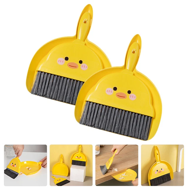 Juego de mini escobas juego de mesa para niños mini animales sartén antipolvo de escritorio amarillo Pp