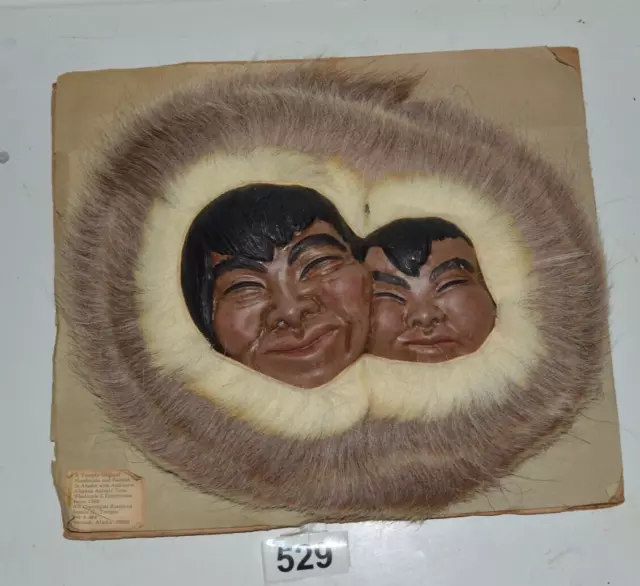 Lonnie Temple Handmade Alaska Native Eskimo Art Face Real Fur Mother Child Vtg