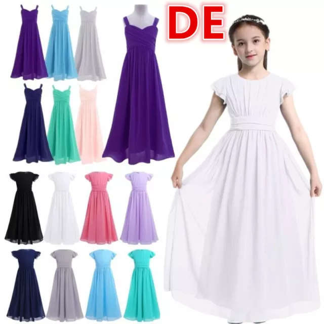 DE Kinder Mädchen Festlich Kleid Hochzeit Chiffon Ärmellos Blumenmädchen  Party