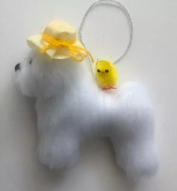 BICHON FRISE  with EASTER HAT & CHICK - PART NEEDLE FELTED DOG.