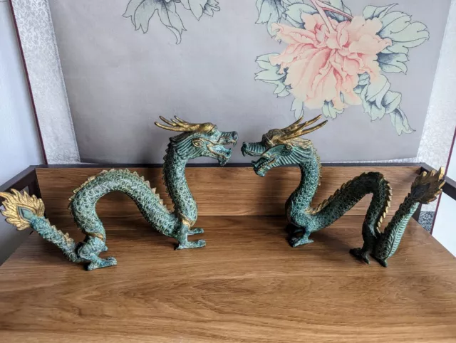 Pair Of Brass Chinese Dragon Statues