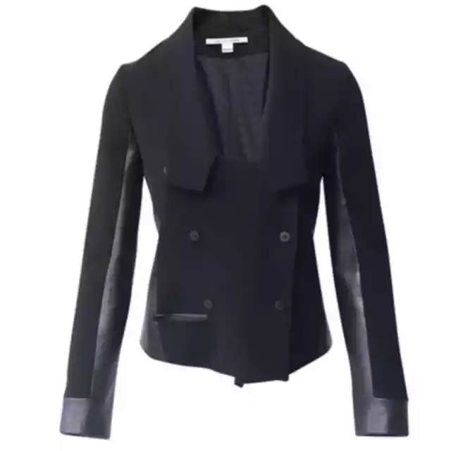 Diane Von Furstenberg Leather Combo Black Blazer Biker Jacket 6