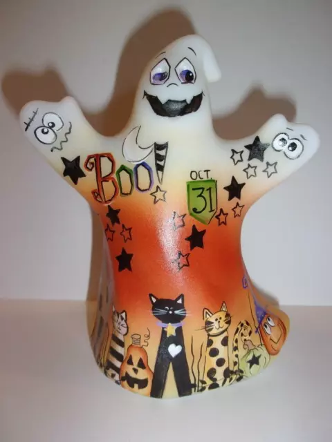 Fenton Glass Boo Kitty Halloween Ghost Figurine w Cats Ltd Ed #12/23 K Barley