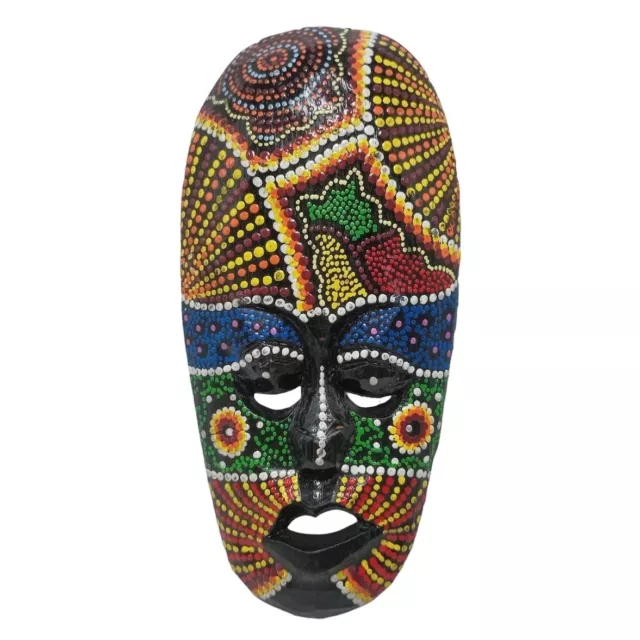African Mask Dot Wooden Flower Hand Carved Painting Wall Hanging Folk Art 8 in