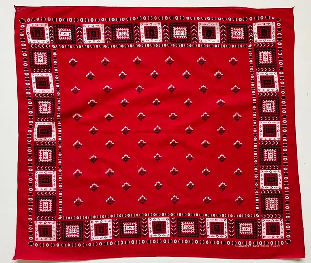 Vintage Red Squares Geometric TuSide Bandana Scarf Color Fast Boho Western Hippy